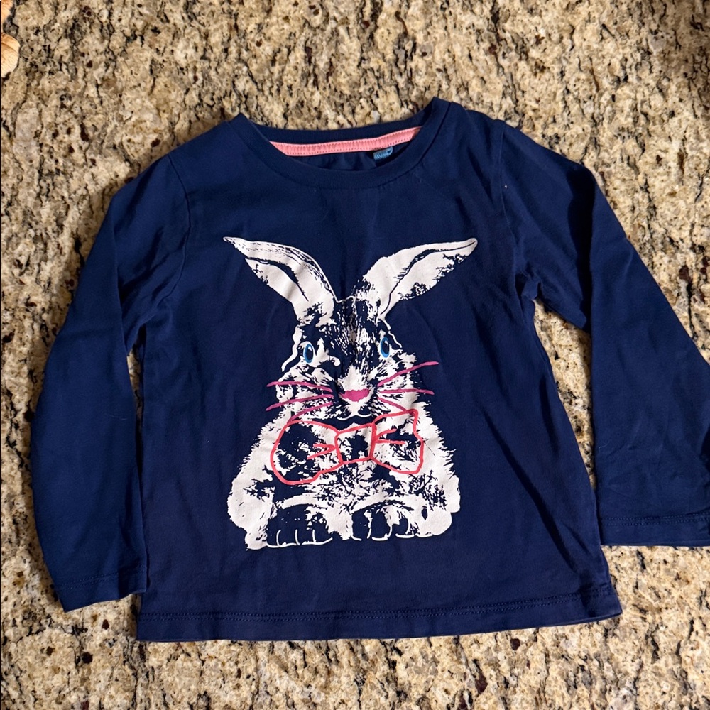 Mini Boden Navy Blue Kids‎ Bunny Graphic Long Sleeve Shirt